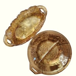 Lot of Carnival Glass Dish Tray Relish Trays Bowl w Handles Marigold Floral 